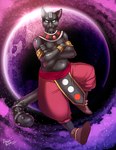 anklet anthro belly biped black_body black_skin bottomwear bracelet clothed clothing cosplay crossed_arms ear_piercing footwear front_view fur grey_body grey_fur jewelry latex looking_at_viewer male navel pants piercing planet shoes slightly_chubby smile solo space topless angrboda dragon_ball dragon_ball_super champa