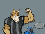 blush flexing flexing_bicep male male/male size_difference antifreezetea biceptember alberto_(antifreeze) neptune_mereaux avian bird bluebird canid canine canis coyote eastern_bluebird mammal oscine passerine thrush_(bird) 4:3