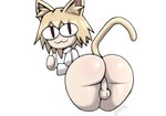 :3 balls big_butt big_eyes blonde_hair bottomless butt cat_smile clothed clothing genitals gesture gynomorph hair hand_gesture intersex red_eyes solo thick_thighs thumbs_up pankanchan tsukihime type-moon neco-arc animal_humanoid felid felid_humanoid feline humanoid mammal mammal_humanoid