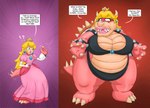 anthro armband before_and_after belly big_breasts bikini bikini_bottom bikini_top black_bikini black_clothing black_swimwear blonde_hair breasts claws clothing crown dress female hair headgear horn huge_thighs koopa_shell lipstick makeup mid_transformation obese obese_anthro obese_female overweight overweight_anthro overweight_female pink_lipstick shell solo species_transformation spiked_armband spiked_tail spikes spikes_(anatomy) swimwear tail text thick_thighs transformation turtle_shell two-piece_swimsuit wide_hips saturnxart mario_bros nintendo princess_koopa princess_peach human koopa mammal scalie english_text hi_res