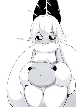 anthro biped black_body black_sclera blush breasts female fur hair non-mammal_breasts pregnant pregnant_anthro pregnant_female simple_background solo white_background white_body white_eyes white_fur white_hair my700 moth_(menyang) arthropod insect lepidopteran moth absurd_res hi_res