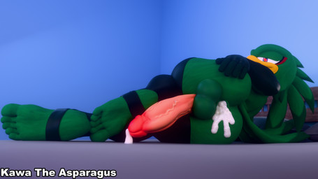 anthro balls beak bed big_balls big_penis bodily_fluids butt clothing cum erection eyewear feathers feet femboy furniture genital_fluids genitals gloves green_body handwear huge_balls huge_penis humanoid_genitalia humanoid_penis legwear looking_at_viewer lying lying_on_bed male nude on_bed on_side penis smile solo tail text toes kawa_the_asparagus kabalmystic_(modeler) sega sonic_riders sonic_the_hedgehog_(series) jet_the_hawk accipitrid accipitriform avian bird humanoid mammal 16:9 3d_(artwork) 4k absurd_res digital_media_(artwork) english_text hi_res widescreen