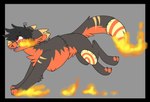 2017 alpha_channel ambiguous_gender black_hair canid canine digital_drawing_(artwork) digital_media_(artwork) digitigrade duskky eyebrows feral feral_with_hair fire fire_from_mouth flat_colors full-length_portrait fur grey_background grey_body grey_fur hair inner_ear_fluff jaspering mammal notched_ear open_mouth orange_body orange_fur orange_inner_ear orange_inner_ear_fluff patchwork_creature paws pink_tongue portrait red_eyes running simple_background snout solo surgical_suture tail_on_fire teeth tongue tuft whisker_spots yellow_nose