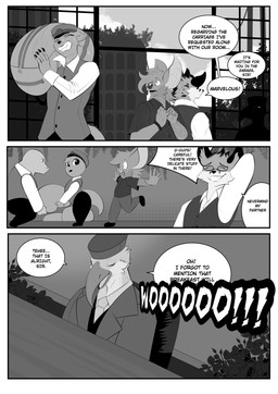 anthro bodily_fluids building chibi clothing collared_shirt dialogue dress_shirt duo eyewear glasses hotel hotel_staff inside interrupted luggage male necktie onomatopoeia shirt solo sound_effects struggling struggling_to_lift suit sweat text topwear wearing_glasses viola_bat victor_johansen viola_bat_(character) avian bat canid canine fox lizard mammal mustelid otter reptile scalie absurd_res comic english_text hi_res monochrome