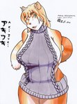 anthro big_breasts bottomless breasts clothed clothing countershading curvy_figure featureless_breasts female fur hair looking_at_viewer mature_anthro mature_female orange_body orange_fur orange_hair seductive slightly_chubby slightly_chubby_female solo sweater sweater_only tail thick_thighs topwear topwear_only virgin_killer_sweater voluptuous white_body white_fur wide_hips xefino meme_clothing akizuki_(xefino) domestic_cat felid feline felis mammal absurd_res hi_res meme