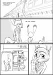 2016 anthro better_version_at_source canid canine clothed clothing comic dialogue digital_drawing_(artwork) digital_media_(artwork) disney english_text female fox fur group hi_res judy_hopps lagomorph leporid male mammal monochrome nick_wilde rabbit red_fox simple_background text thewyvernsweaver true_fox zootopia