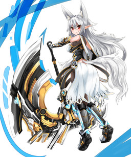 armor axe blush boots clothing dog_tail dress female footwear gauntlets gloves greaves hair handwear humanoid_pointy_ears long_hair melee_weapon multi_ear pointy_and_animal_ears pointy_ears red_eyes shoes smile smirk solo tail weapon white_hair konozawa animal_humanoid canid canid_humanoid canine canine_humanoid canis dog_humanoid domestic_dog humanoid mammal mammal_humanoid 5:6 absurd_res hi_res