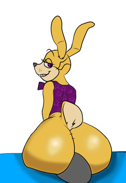 anthro big_butt bow_tie bubble_butt butt facesitting femboy male male/male purple_eyes sitting_on_another smile smirk smothering smug wide_hips shadowriox3 five_nights_at_freddy's five_nights_at_freddy's:_help_wanted scottgames anon glitchtrap lagomorph leporid mammal rabbit hi_res