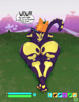 anthro big_butt breast_squish breasts butt clothing costume dialogue female food for_a_head fruit gun halloween_costume holidays lying on_front pawpads plant presenting presenting_hindquarters pumpkin pumpkin_head ranged_weapon side_boob solo speech_bubble squish text thick_thighs tight_clothing weapon deedoss epic_games european_mythology fortnite halloween irish_mythology mythology spice_(fortnite) dullahan felid feline mammal object_head absurd_res english_text hi_res