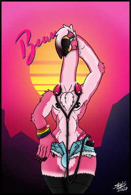 black_border black_nipples blue_eyes border bottomwear bulge cellphone clothing electronics eyeshadow feather_hands feathers femboy g-string hand_behind_head headphones lgbt_pride long_neck makeup male music nipple_piercing nipples open_zipper phone piercing pink_body pink_feathers pride_colors shorts six-stripe_rainbow_pride_colors smartphone solo sun synthwave text thong tuft underwear wide_hips winged_arms wings wristband skianous beau_(skianous) avian bird flamingo 2020 colored hi_res shaded
