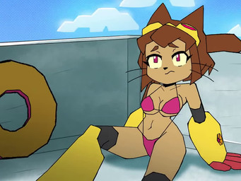 anthro bikini bouncing_breasts breasts clothed clothing cloud collarbone curvy_figure female hourglass_figure navel pink_bikini pink_clothing pink_eyes pink_swimwear pouting reclining riding skimpy solo string swimwear two-piece_swimsuit whiskers keron_dv gameoverse glitch_productions kit_bodega domestic_cat felid feline felis mammal 4:3 animated no_sound short_playtime video