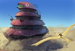 alien_planet city desert dust fantasy futuristic_architecture horn landscape machine mobile_city pennant_banner saddle science_fiction sky calmnivore conditional_dnp alien avian bird absurd_res digital_media_(artwork) hi_res