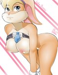 anthro big_breasts blonde_hair blue_eyes breasts clothing female fur gloves hair handwear nipples nude ponytail_ears purple_hairband solo tan_body tan_fur text thick_thighs white_clothing white_gloves white_handwear theironmountain looney_tunes warner_brothers lola_bunny lagomorph leporid mammal rabbit 2017 absurd_res english_text hi_res signature