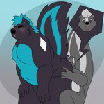 anthro belly butt_sniffing butt_worship duo fat_thighs holding_butt hypnotic_eyes male male/male nude obese obese_anthro obese_male overweight overweight_anthro overweight_male raised_tail size_difference sniffing tail thick_thighs worship inkyflush ray_rhythmus mammal mephitid skunk 1:1 hi_res