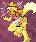 anthro anus barefoot blush bottomwear breasts clothed clothing clothing_lift feet female genitals looking_at_viewer looking_back paws pussy skirt skirt_lift solo surprise tail tail_under_skirt marchharedraws animal_crossing nintendo isabelle_(animal_crossing) canid canine canis domestic_dog mammal shih_tzu toy_dog hi_res