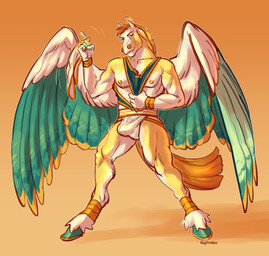 anthro athletic clothed clothing hair jock jockstrap male partially_clothed short_hair short_mane solo spread_wings underwear wings yellow_body boypretties mythology equid equine horse mammal mythological_creature mythological_equine pegasus absurd_res hi_res