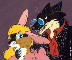 anthro big_claws black_body black_claws black_clothing black_fur black_jacket black_nose black_topwear blonde_hair blue_eyes brown_body brown_fur cheek_tuft claws clothing countershade_neck countershading duo ear_piercing eyewear facial_tuft fangs fangs_bared female fur glasses grabbing_from_behind green_eyes hair hand_on_shoulder imminent_rape imminent_sex inner_ear_fluff interspecies jacket leather leather_clothing leather_jacket leather_topwear long_claws long_ears looking_at_another looking_back male male/female multicolored_body multicolored_fur neck_grab open_mouth piercing pince-nez pink_ears purple_background rape_face red_clothing red_shirt red_topwear restrained scared sexual_assault sharp_teeth shirt simple_background tan_body tan_fur teeth textured_background tongue topwear tuft two_tone_body two_tone_fur whiskers white_body white_fur roz_gibson jack_salem gulonine lagomorph leporid mammal marten mustelid musteline rabbit sable_(marten) 2004 signature