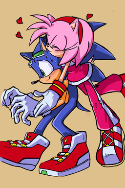 anthro bite blue_body blush bodily_fluids bonnet bottomwear clothed clothing dress duo eyes_closed female footwear headgear headwear male nervous nibbling pants pink_body shoes smile sweat tail randomguy999 sega sonic_the_hedgehog_(series) amy_rose sonic_the_hedgehog eulipotyphlan hedgehog mammal absurd_res hi_res