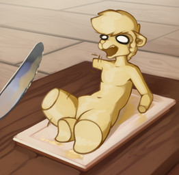 4_missing_limbs amputee anthro butter butter_knife candy_gore cutlery cutting_board dairy_products disability dismemberment food food_gore gore kitchen_knife kitchen_utensils knife male quadruple_amputee screaming solo tools marsminer keith_(marsminer) animate_inanimate food_creature mammal mustelid otter full-length_portrait hi_res portrait
