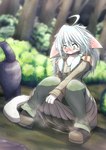 anthro blush bodily_fluids embarrassed female forest fur genital_fluids omorashi open_mouth outside peeing plant solo tears tree urine urine_on_ground urine_pool wetting white_body white_fur mttbsmn lilfi_emmelot domestic_cat felid feline felis mammal absurd_res hi_res