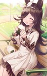 bench brown_hair clothed clothing dress eyes_closed female food hair holding_food holding_object onigiri open_mouth outside rice sitting solo sakura_ani cygames uma_musume_pretty_derby rice_shower_(pretty_derby) animal_humanoid equid equid_humanoid equine equine_humanoid horse_humanoid humanoid mammal mammal_humanoid 2021 absurd_res hi_res