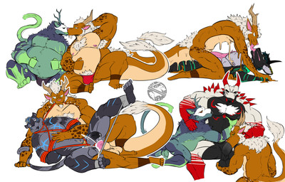 anal anal_penetration animal_genitalia animal_penis anthro anthro_on_anthro anthro_penetrated anthro_penetrating anthro_penetrating_anthro balls bdsm belly big_balls big_belly big_penis bodily_fluids bondage bone bound bulge canine_genitalia canine_penis clothing cum cum_drip cum_in_ass cum_inside cum_on_self dripping erection eye_contact facial_hair fellatio french_kissing genital_fluids genitals group group_sex half-closed_eyes horn kissing knot looking_at_another male male/male male_penetrated male_penetrating male_penetrating_male merging mind_control muscular muscular_male narrowed_eyes nipples nude oral oral_penetration overweight penetration penile penile_penetration penis restraints rope rope_bondage sex simple_background skull skull_head spiral spiral_pupils submissive threesome tongue trio two_subs_one_dom underwear sorakskullsnake mythology kumasfer orange_(orangethedragon) sorak canid canine canis demon dragon felid jackal mammal mythological_creature mythological_scalie pantherine scalie tiger absurd_res hi_res