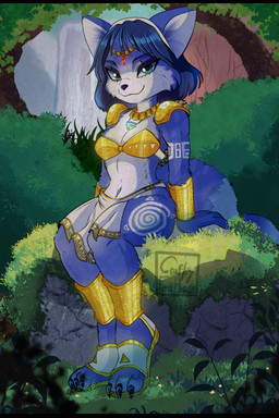 anthro armor black_bars black_claws black_nose blue_arms blue_body blue_claws blue_ears blue_fingers blue_fur blue_hair blue_hands blue_legs blue_tail bottomwear bracers breasts claws clothed clothing countershade_face countershade_neck countershade_torso countershading female footwear fur hair jewelry loincloth looking_at_viewer navel navel_piercing necklace pauldron piercing sitting tail teal_eyes toe_claws white_body white_breasts white_countershading white_fur yellow_clothing craftyfeathers nintendo star_fox krystal_(star_fox) canid canine fox mammal 2:3 absurd_res hi_res letterbox