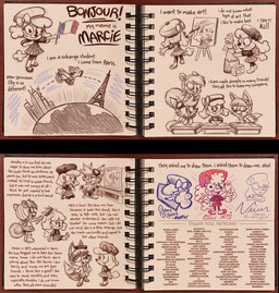 aircraft airplane anthro bangs beret biplane blunt_bangs blush blush_stickers bottomwear brush building capri_pants clay clothing collar collar_tag desk dipstick_tail easel eiffel_tower electronics eyewear eyewear_on_head female french_flag furniture goggles goggles_on_head group hairbrush hat headgear headwear high_top_shoes kneeling male markings notched_ear paintbrush painting_(object) pattern_bottomwear pattern_clothing pattern_skirt plaid plaid_bottomwear plaid_clothing plaid_skirt sitting skateboard skateboarding sketchbook skirt skyline skyscraper standing_on_shoulders table tail tail_markings television text vcr vehicle young young_anthro young_female young_male ajmarekart cool_s murphy_and_mitzi patreon marcie_beaucoup_(ajmarekart) mitzi_(ajmarekart) murphy_(ajmarekart) vivian_(ajmarekart) canid canine canis domestic_cat domestic_dog felid feline felis fox mammal poodle rodent sciurid tree_squirrel english_text hi_res signature sketch