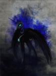 abstract_background armor black_body black_feathers black_fur blue_eyes blue_hair cutie_mark feathered_wings feathers female feral fur glowing glowing_eyes hair horn princess royalty solo spread_wings wings cosmicunicorn equum_amici friendship_is_magic hasbro my_little_pony mythology nightmare_moon_(mlp) equid equine mammal mythological_creature mythological_equine winged_unicorn 2015 animated short_playtime