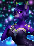 anthro breasts clothed clothing dress female fur green_body green_eyes green_fur purple_body purple_fur solo trickster_illustrations ava_rose7673 mammal mustelid