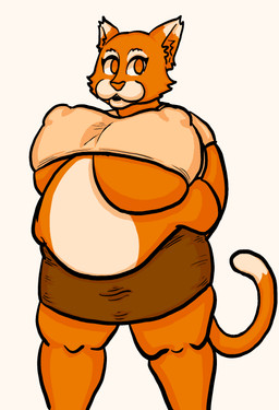 anthro bottomwear breasts clothing female fur huevember looking_at_viewer male nipple_outline no_navel open_mouth orange_body orange_bottomwear orange_clothing orange_eyes orange_fur orange_shirt orange_shorts orange_topwear overweight overweight_female overweight_male shirt shorts simple_background solo tail topwear under_boob weight_gain artloser666 domestic_cat felid feline felis mammal 2021 digital_drawing_(artwork) digital_media_(artwork) english_description hi_res procreate_(artwork)