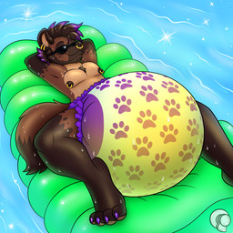 anthro beard big_diaper big_nipples bodily_fluids chest_tuft diaper ear_piercing ear_ring eyewear facial_hair facial_piercing genital_fluids hair male nipple_piercing nipple_ring nipples nose_piercing nose_ring piercing pool_float purple_hair ring_piercing solo sunglasses swimming_pool tuft unclean_diaper urine used_diaper water wet_diaper mapimoo_(artist) necrun hyena mammal spotted_hyena 1:1 absurd_res colored digital_drawing_(artwork) digital_media_(artwork) hi_res shaded