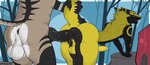 abdominal_bulge anal anal_penetration anthro anus balls claws duo genitals knot knotted_penis leaning leaning_forward male male/male outside penetration penis side_view standing tail tail_grab travon jackel_(hacksource553) travon_(character) canid canine canis mammal sergal wolf animated hi_res loop short_playtime