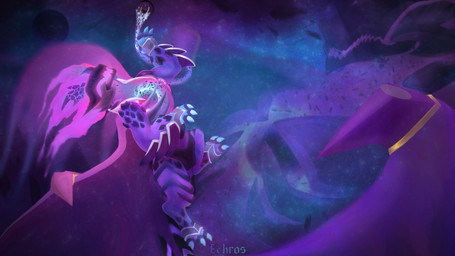 ambiguous_gender claws duo feral flying galaxy horn planet space wings echros league_of_legends mythology riot_games tencent smolder's_mom smolder_(lol) dragon mythological_creature mythological_scalie scalie 16:9 hi_res widescreen