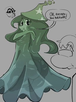 accident accidental_exposure big_butt breasts butt clothing duo female floating huge_butt limbless lips looking_at_another male simple_background text translucent translucent_clothing abiesnot420 rayman_(series) ubisoft betilla rayman fairy humanoid