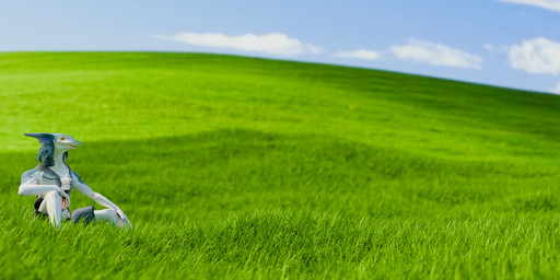 ambiguous_gender anthro blue_body clothed clothing cloud grass grass_field on_grass on_ground plant relaxing sitting sky solo white_body mick39 thelastslice microsoft microsoft_windows windows_xp sergal 32:9 3d_(artwork) absurd_res blender_(artwork) digital_media_(artwork) hi_res widescreen