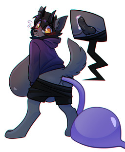 abdominal_bulge anthro aroused belly big_belly black_body black_fur black_hair bodily_fluids clothed clothing cum digitigrade fur genital_fluids grey_body hair horn hose hose_in_butt hose_inflation huge_belly hyper hyper_belly hyper_inflation inflation liquid_inflation male paws solo water_inflation worried yellow_eyes ilmentosli kriss_(vutrora) canid canine canis dire_wolf mammal prehistoric_species wolf absurd_res hi_res tagme