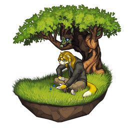 5_fingers anthro clothed clothing dice duo eyewear female fingers fur glasses grass plant simple_background sitting tree white_background yellow_body yellow_fur katie_hofgard canid canine euplerid fossa mammal 1:1 2019 digital_media_(artwork)