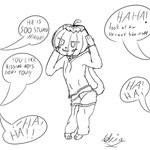 3_toes 4_fingers :3 absurd_res adziax anthro bell black_text bulge bullied bullying clothing collar dialogue digital_drawing_(artwork) digital_media_(artwork) dropped_pants english_text exclamation_point feet fingers food for_a_head fruit halloween headgear headwear hi_res holidays homophobia hoodie jack-o'-lantern laugh male monochrome object_head offscreen_character plant pockets pumpkin pumpkin_head signature simple_background sketch solo speech_bubble text toes topwear underwear white_background