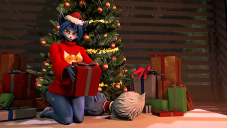 anthro blue_body blue_ears blue_fur blue_hair box christmas_clothing christmas_headwear christmas_tree clothed clothing container female fur gift_box hair hat headgear headwear holding_object holidays inside kneeling plant red_clothing red_topwear santa_hat topwear tree lolla4567 warfaremachine_(modeler) christmas nintendo star_fox krystal_(star_fox) warfare_krystal canid canine fox mammal 16:9 2022 3d_(artwork) 4k absurd_res digital_media_(artwork) hi_res huge_filesize widescreen