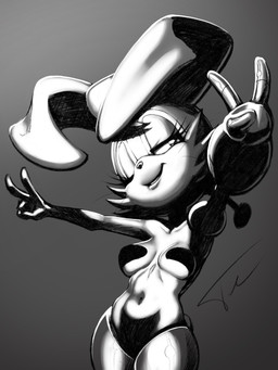 3_fingers anthro big_breasts breasts cheek_tuft convenient_censorship cybernetic_arm cybernetic_leg cybernetic_limb cybernetics eyelashes facial_tuft female fingers head_tuft looking_at_viewer machine navel one_eye_closed simple_background solo tuft wink winking_at_viewer tim_campbell archie_comics sega sonic_the_hedgehog_(archie) sonic_the_hedgehog_(comics) sonic_the_hedgehog_(series) bunnie_rabbot cyborg lagomorph leporid mammal rabbit black_and_white hi_res monochrome