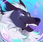 anthro aura blep facial_scar fangs fluffy fur heart_symbol looking_at_viewer male one_eye_closed purple_eyes scar solo teeth tongue tongue_out wink winking_at_viewer crowparade mythology rexxy_(pipinosgr) canid canine mammal mythological_canine mythological_creature werecanid werecanine werecreature werewolf digital_media_(artwork)