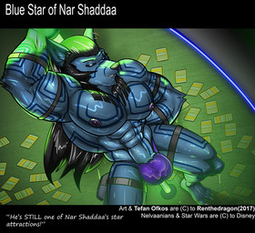 abs anthro balls big_muscles blue_sclera bulge clothed clothing credit_card dancing ear_piercing falling_money genitals huge_muscles looking_at_viewer male manly money muscular muscular_anthro muscular_male nipples oiled pecs piercing pole pole_dancing pupils solo standing straps stripper stripper_pole tattoo text thong underwear wet white_pupils conditional_dnp renthedragon star_wars fan_character tefan_ofkos_(renthedragon) alien canid canine mammal nelvaanian 2017 english_text