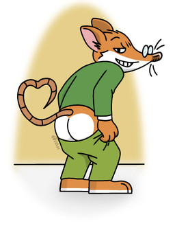 anthro bottomwear bottomwear_down butt clothed clothing flashing_butt fur gesture green_clothing male orange_body orange_fur pants pants_down partially_clothed solo tail tail_gesture tail_heart victor_the_wolf_(artist) geronimo_stilton_(series) geronimo_stilton mammal mouse murid murine rodent hi_res