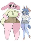 anthro belly big_breasts big_butt blue_body blue_fur blue_hair breasts butt clothed clothing crossgender curvy_figure decorative_pin duo female footwear fur hair high_heels huge_thighs long_ears looking_at_viewer mtf_crossgender paws pink_body pink_fur pink_hair scut_tail shoes short_tail simple_background smile tail thick_thighs wide_hips puppkittyfan1 cartoon_network the_amazing_world_of_gumball nicole_watterson richard_watterson domestic_cat felid feline felis lagomorph leporid mammal rabbit digital_media_(artwork) hi_res