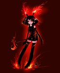 black_clothing brown_background clothing female fire flaming_foot flaming_horn flaming_tail humanoid_pointy_ears open_mouth red_eyes simple_background solo tail seirei futaba_channel img_(futaba) fire_zebra elemental_creature fire_creature giraffe giraffid humanoid mammal absurd_res hi_res