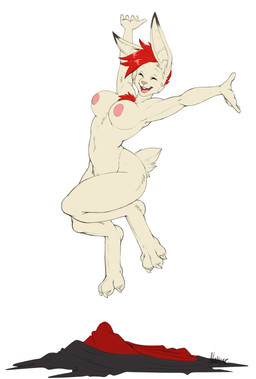 after_transformation anthro bouncing_breasts breasts chest_tuft female hair happy joyful jumping navel nude nude_anthro nude_female paws red_hair solo spread_arms tuft narusewolf animal_humanoid humanoid lagomorph leporid mammal mammal_humanoid rabbit rodent rodent_humanoid hi_res