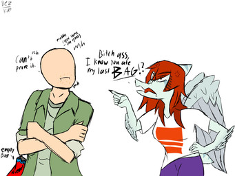 angry anthro bald blue_body bone_frill bottomwear breasts canon_couple claws clothed clothed_anthro clothed_female clothed_human clothed_male clothing cross-popping_vein crossed_arms crumbs_on_face dialogue duo elbow_feathers feathered_wings feathers female finger_claws fingers frill_(anatomy) gesture green_clothing green_jacket green_shirt green_topwear grey_body grey_feathers hair hand_gesture hand_on_hip human_on_anthro interspecies jacket long_hair looking_at_another male male/female markings medium_breasts non-mammal_breasts open_clothing open_jacket open_mouth open_topwear pants pointing pointing_at_another purple_bottomwear purple_clothing purple_pants red_hair shirt short_tail simple_background striped_markings stripes tail talking_to_another text topwear white_background white_clothing white_shirt white_topwear wings dez_kat cavemanon_studios goodbye_volcano_high ko_op_(game_developer) snoot_game anon_(snoot_game) fang_(gvh) human mammal prehistoric_species pterosaur reptile scalie artist_name colored english_text hi_res