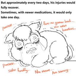abuse ambiguous_feral ambiguous_gender begging bodily_fluids crazy_eyes creepy_face crying feral hair hooves looking_at_viewer mind_break open_mouth shaking solo suffering tail tears text traumatized trembling young young_ambiguous young_feral yellowcottoncandy030 fluffy_pony fluffy_pony_(species) mammal 1:1 2025 digital_media_(artwork) english_text hi_res