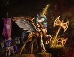 abstract_background armor axe banner battle_axe chainmail double_bitted_axe feathered_wings feathers female feral fur furgonomics glowing group hair headgear helmet horn magic magic_user male melee_weapon multicolored_hair princess purple_body purple_eyes purple_fur purple_hair quadruped royalty simple_background standard standard_bearer tail two_tone_hair weapon wing_armor wings silfoe friendship_is_magic hasbro my_little_pony mythology princess_celestia_(mlp) twilight_sparkle_(mlp) equid equine mammal mythological_creature mythological_equine unicorn winged_unicorn 2013 hi_res signature